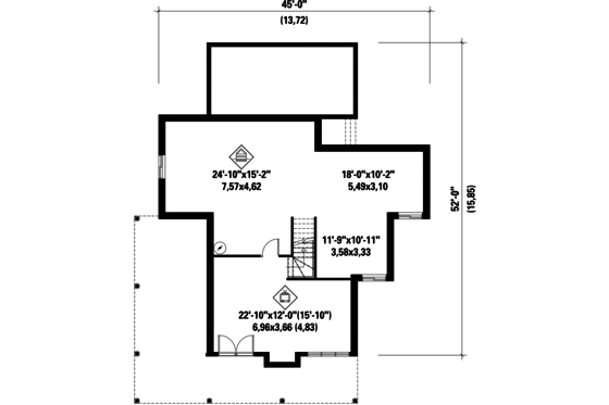 Floor Plan - Lower Floor for Cabin House Plan #25-4575 - 3 bed, 1 bath