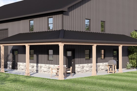 Exterior - Covered Porch for Barndominium House Plan #1064-462, 1 bath