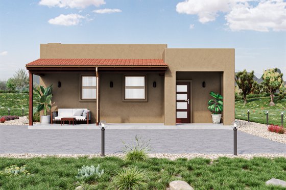 Exterior - Front Elevation for Adobe / Southwestern House Plan #1106-19 - 2 bed, 1 bath