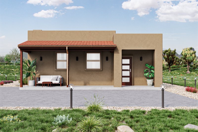 Home Plan - Exterior - Front Elevation for Adobe / Southwestern House Plan #1106-19 - 2 bed, 1 bath