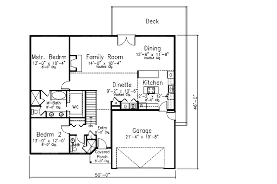 Floor Plan - Main Floor for Ranch House Plan #52-215 - 3 bed, 2.5 bath
