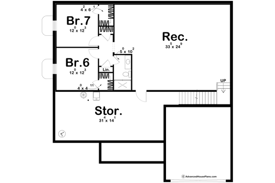 Floor Plan - Lower Floor for Craftsman House Plan #455-362 - 5 bed, 2 bath