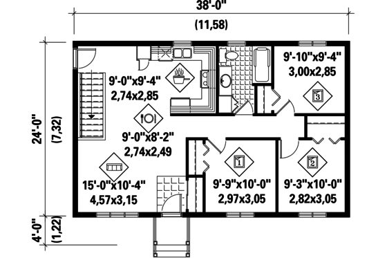 Floor Plan - Main Floor for Country House Plan #25-4661 - 3 bed, 1 bath