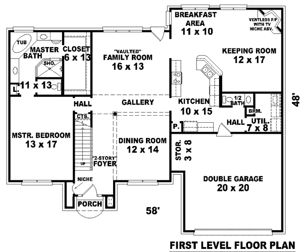 Floor Plan - Main Floor for European House Plan #81-904 - 4 bed, 3.5 bath