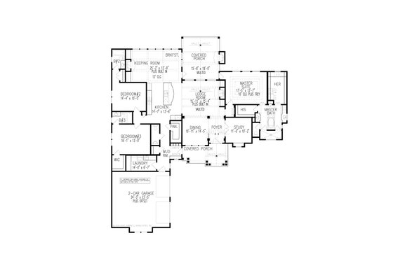 Floor Plan - Main Floor for Craftsman House Plan #54-388 - 3 bed, 3.5 bath