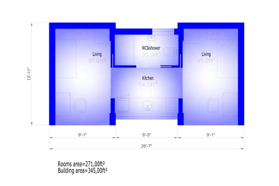 Floor Plan - Main Floor for Modern House Plan #549-36 - 2 bed, 1 bath