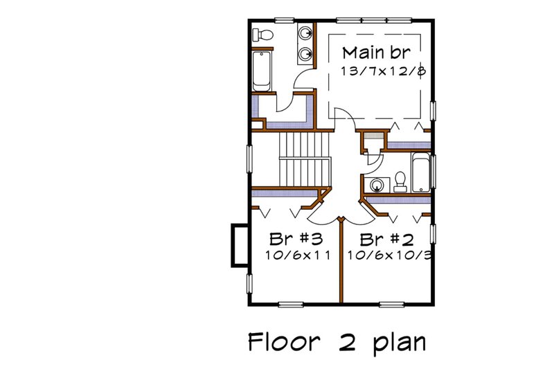Dream House Plan - Floor Plan - Upper Floor for Farmhouse House Plan #79-201 - 3 bed, 2.5 bath