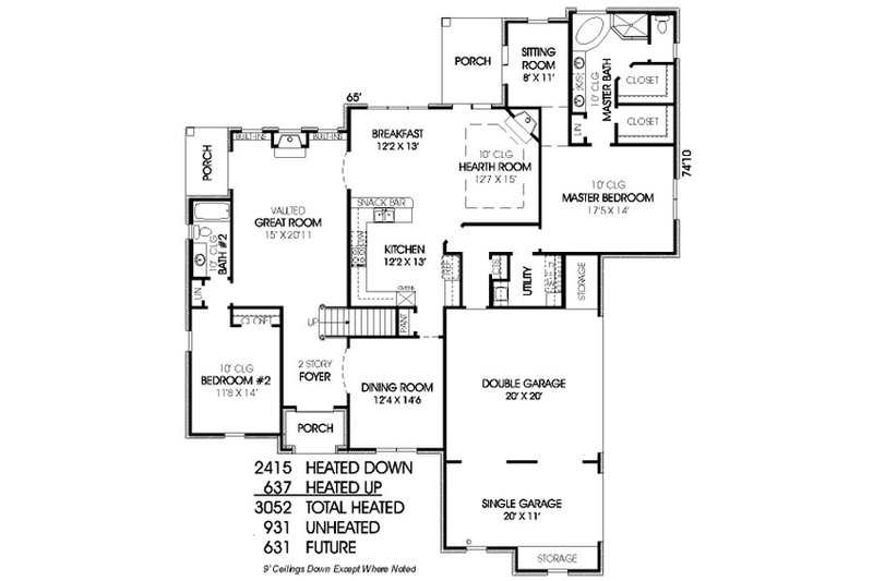 European Style House Plan - 4 Beds 3 Baths 3052 Sq/Ft Plan #424-264 ...