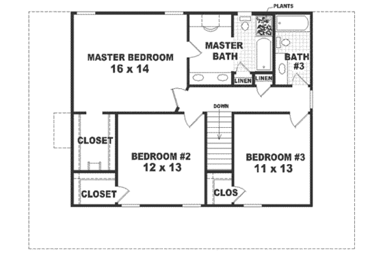 Floor Plan - Upper Floor for Farmhouse House Plan #81-110 - 3 bed, 2.5 bath