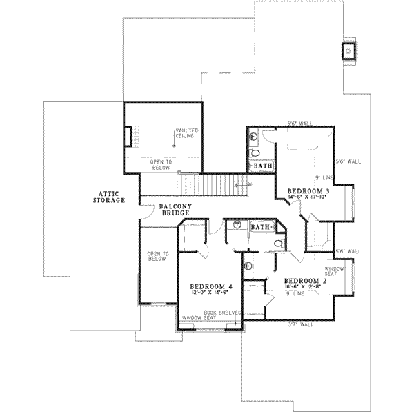 House Blueprint - European Floor Plan - Upper Floor Plan #17-444