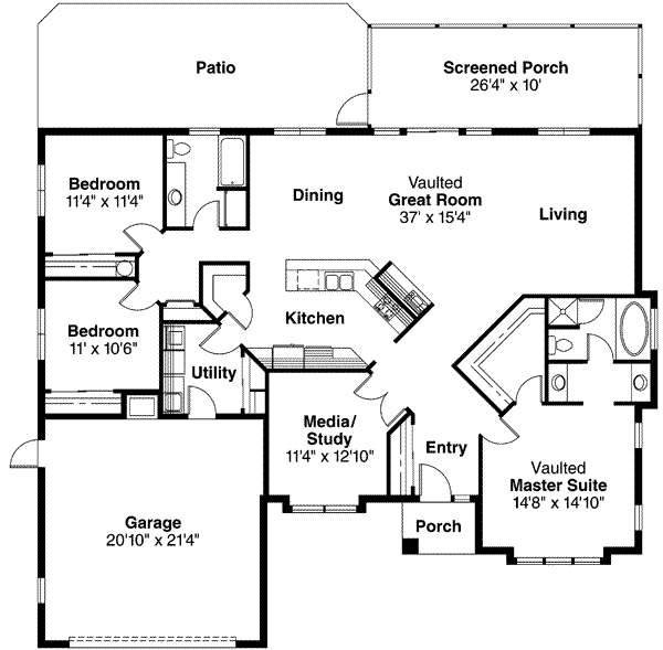 House Plan Design - Mediterranean Floor Plan - Main Floor Plan #124-226