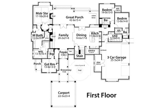 Country style house plan, Craftsman detail, main level floor plan