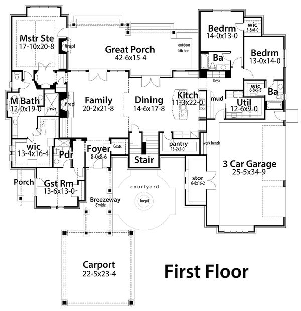 Dream House Plan - Country style house plan, Craftsman detail, main level floor plan