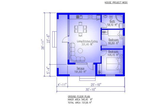 Floor Plan - Main Floor for Modern House Plan #549-35 - 2 bed, 1 bath
