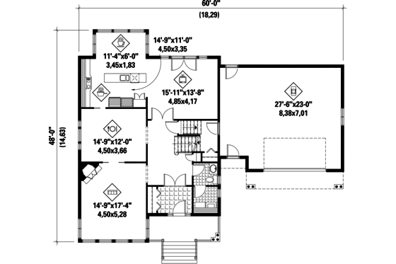 Floor Plan - Main Floor for Country House Plan #25-4688 - 4 bed, 2 bath