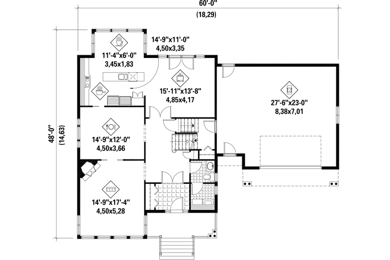 Architectural House Design - Floor Plan - Main Floor for Country House Plan #25-4688 - 4 bed, 2 bath