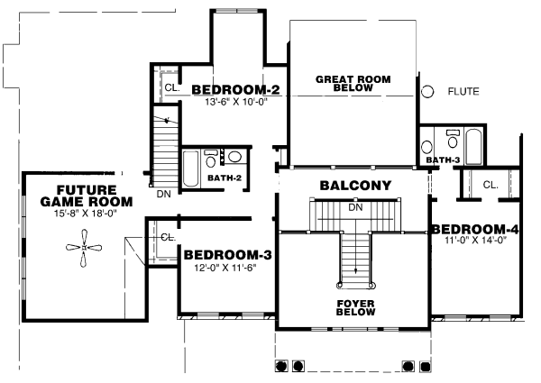 Colonial Floor Plan - Upper Floor Plan #34-122