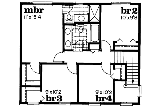Floor Plan - Upper Floor for Traditional House Plan #47-134 - 4 bed, 2.5 bath