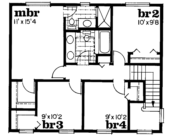 Traditional Floor Plan - Upper Floor Plan #47-134
