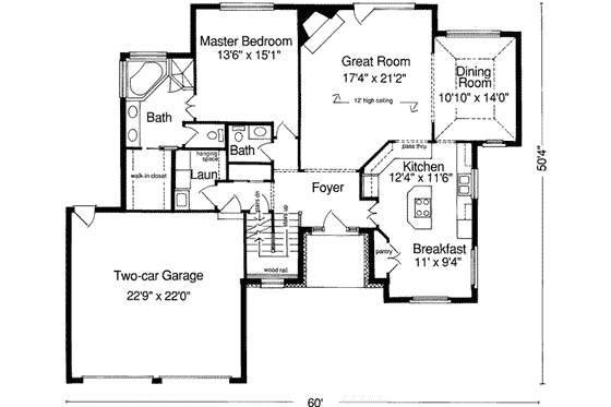 Floor Plan - Main Floor for Southern House Plan #46-118 - 3 bed, 2.5 bath