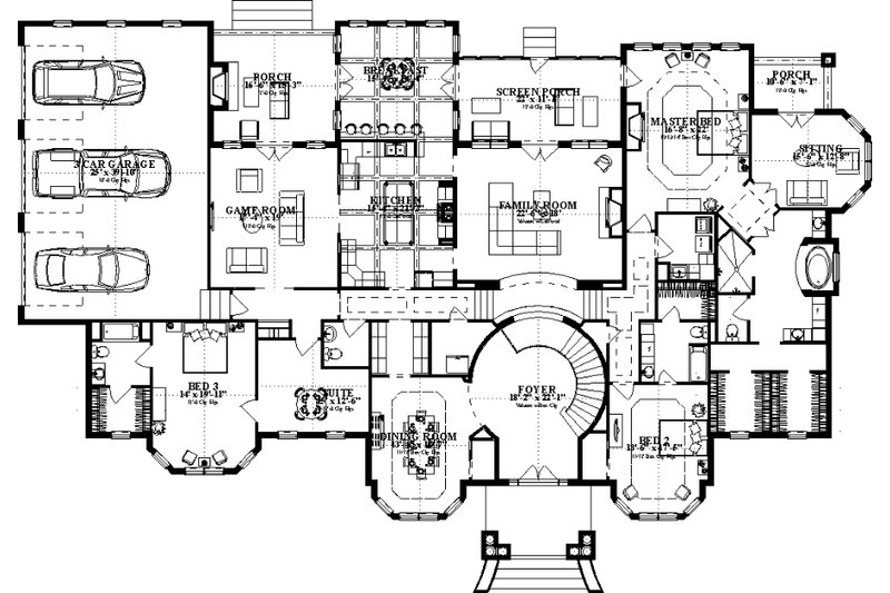 Colonial Style House Plan - 4 Beds 4 Baths 6129 Sq/Ft Plan #63-411 ...