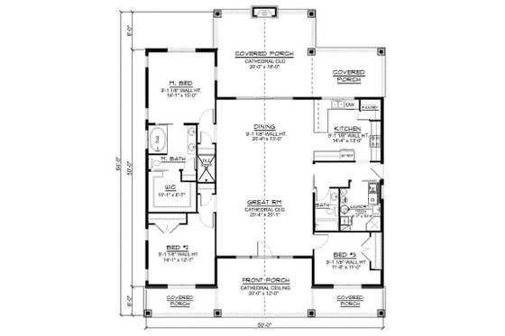 Floor Plan - Main Floor for Ranch House Plan #1064-191 - 3 bed, 2 bath