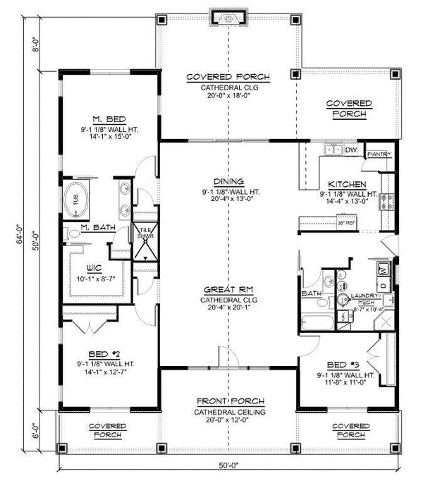 House Blueprint - Ranch Floor Plan - Main Floor Plan #1064-191