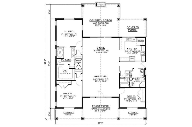 Architectural House Design - Floor Plan - Main Floor for Ranch House Plan #1064-191 - 3 bed, 2 bath