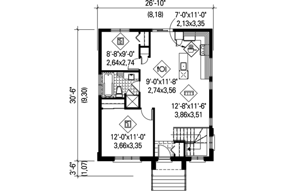 Floor Plan - Main Floor for Contemporary House Plan #25-4268 - 2 bed, 1 bath