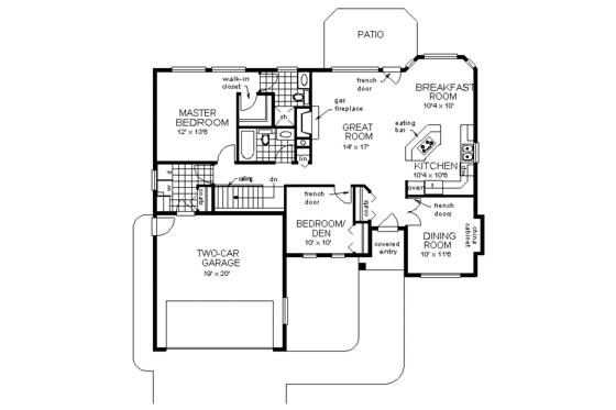 Floor Plan - Main Floor for Traditional House Plan #18-1004 - 2 bed, 2 bath