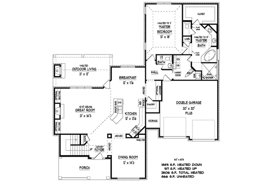 Floor Plan - Main Floor for Traditional House Plan #424-183 - 3 bed, 2.5 bath