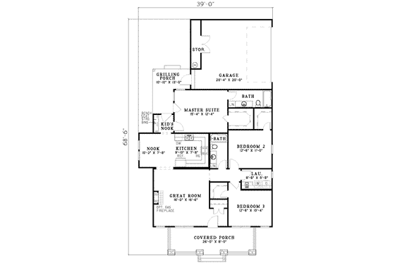 Floor Plan - Main Floor for Southern House Plan #17-436 - 3 bed, 2 bath