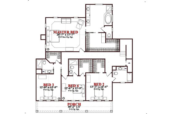 Floor Plan - Upper Floor for Traditional House Plan #63-261 - 4 bed, 4.5 bath