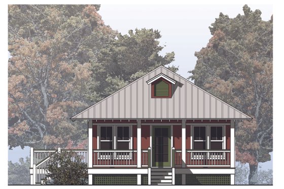 Exterior - Front Elevation 3 for Beach House Plan #536-2 - 2 bed, 1 bath