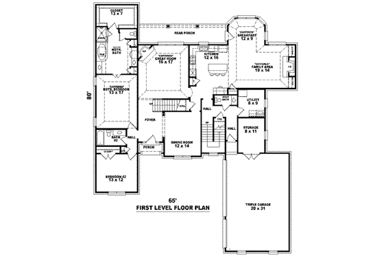 Floor Plan - Main Floor for European House Plan #81-1244 - 4 bed, 3.5 bath