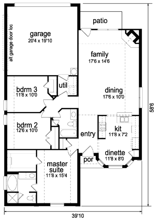 Floor Plan - Main Floor for Traditional House Plan #84-307 - 3 bed, 2 bath