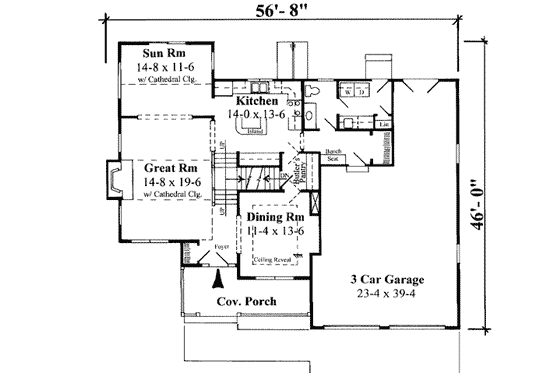 Floor Plan - Main Floor for Traditional House Plan #75-178 - 3 bed, 2.5 bath