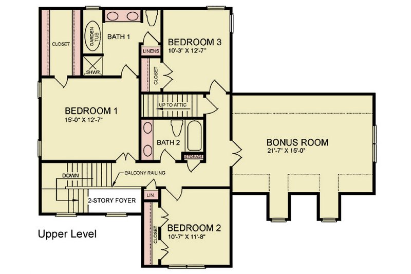 Architectural House Design - Floor Plan - Upper Floor for Farmhouse House Plan #54-666 - 3 bed, 2.5 bath