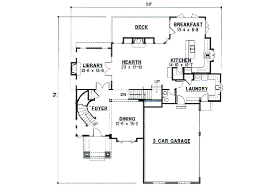 Floor Plan - Main Floor for European House Plan #67-597 - 4 bed, 3.5 bath