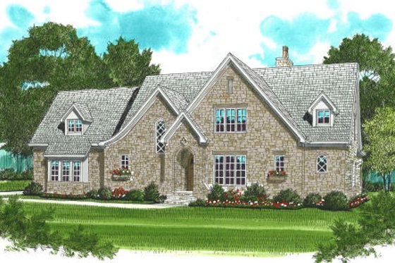 Exterior - Front Elevation for European House Plan #413-799 - 4 bed, 3.5 bath