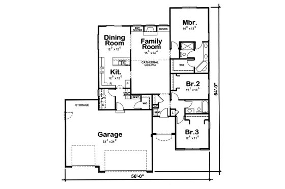 Floor Plan - Main Floor for Traditional House Plan #20-1771 - 3 bed, 2 bath