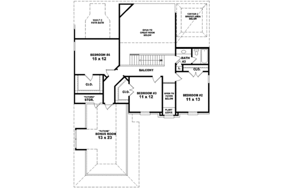 Floor Plan - Upper Floor for European House Plan #81-834 - 4 bed, 3 bath