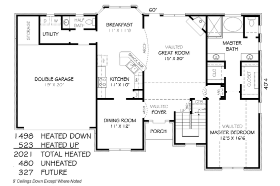 Floor Plan - Main Floor for Traditional House Plan #424-307 - 3 bed, 2.5 bath