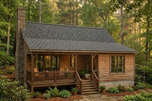 Home Plan - Exterior - Front Elevation for Cabin House Plan #22-117 - 2 bed, 1 bath