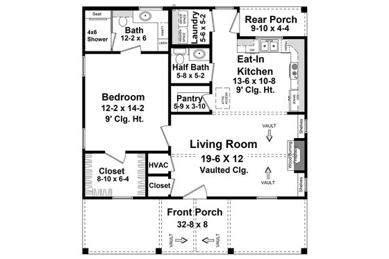 Floor Plan - Main Floor for Country House Plan #21-464 - 1 bed, 1.5 bath