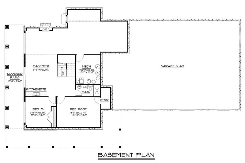 House Blueprint - Floor Plan - Lower Floor for Barndominium House Plan #1064-394 - 3 bed, 3 bath