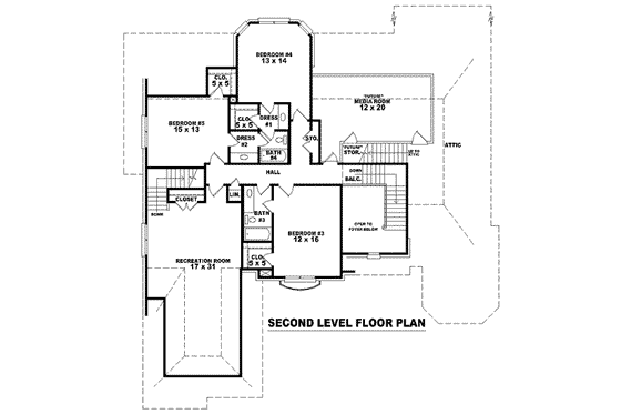 Floor Plan - Upper Floor for Colonial House Plan #81-1619 - 4 bed, 4 bath