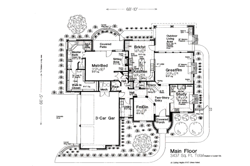 House Blueprint - Floor Plan - Main Floor for European House Plan #310-644 - 4 bed, 3.5 bath