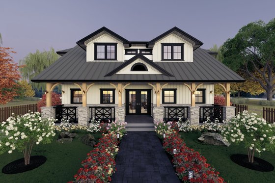 Exterior - Front Elevation 4 for Farmhouse House Plan #1101-14 - 3 bed, 3 bath