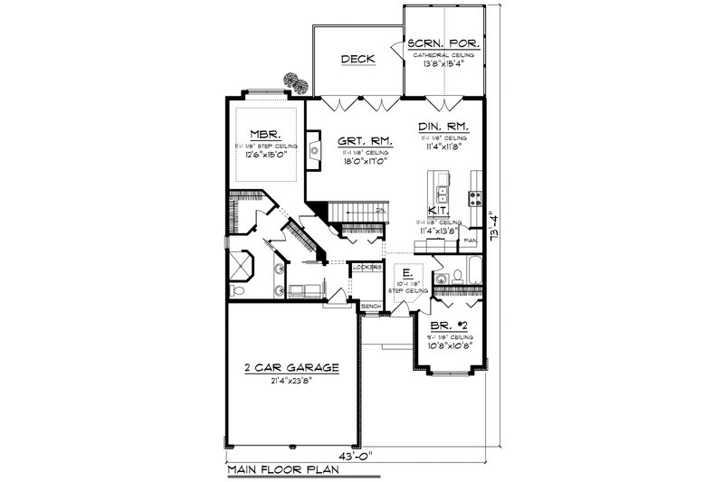 Architectural House Design - Floor Plan - Main Floor for European House Plan #70-1161 - 2 bed, 2 bath